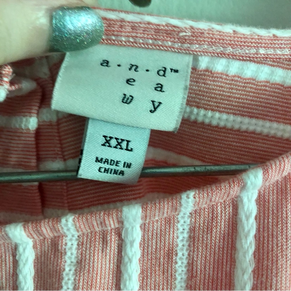 A New Day Plus Size Coral Striped Back Button Oversized Trumpet Sleeve Top - Picture 8 of 9